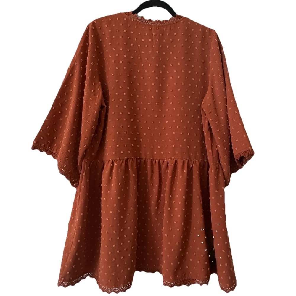 NWT Rust Boho Kimono Cardigan Lace Trim Sheer Cover Up Festival Size L - Picture 2 of 9